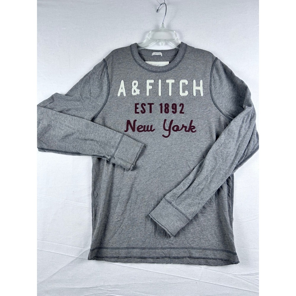 Abercrombie & Fitch Mens Gray Muscle Fit Long Sleeve Graphic T-Shirt Large L